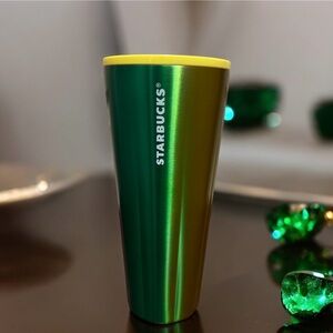STARBUCKS 2022 Yellow and Green Gradient Stainless Steel with Speckled lid 24oz